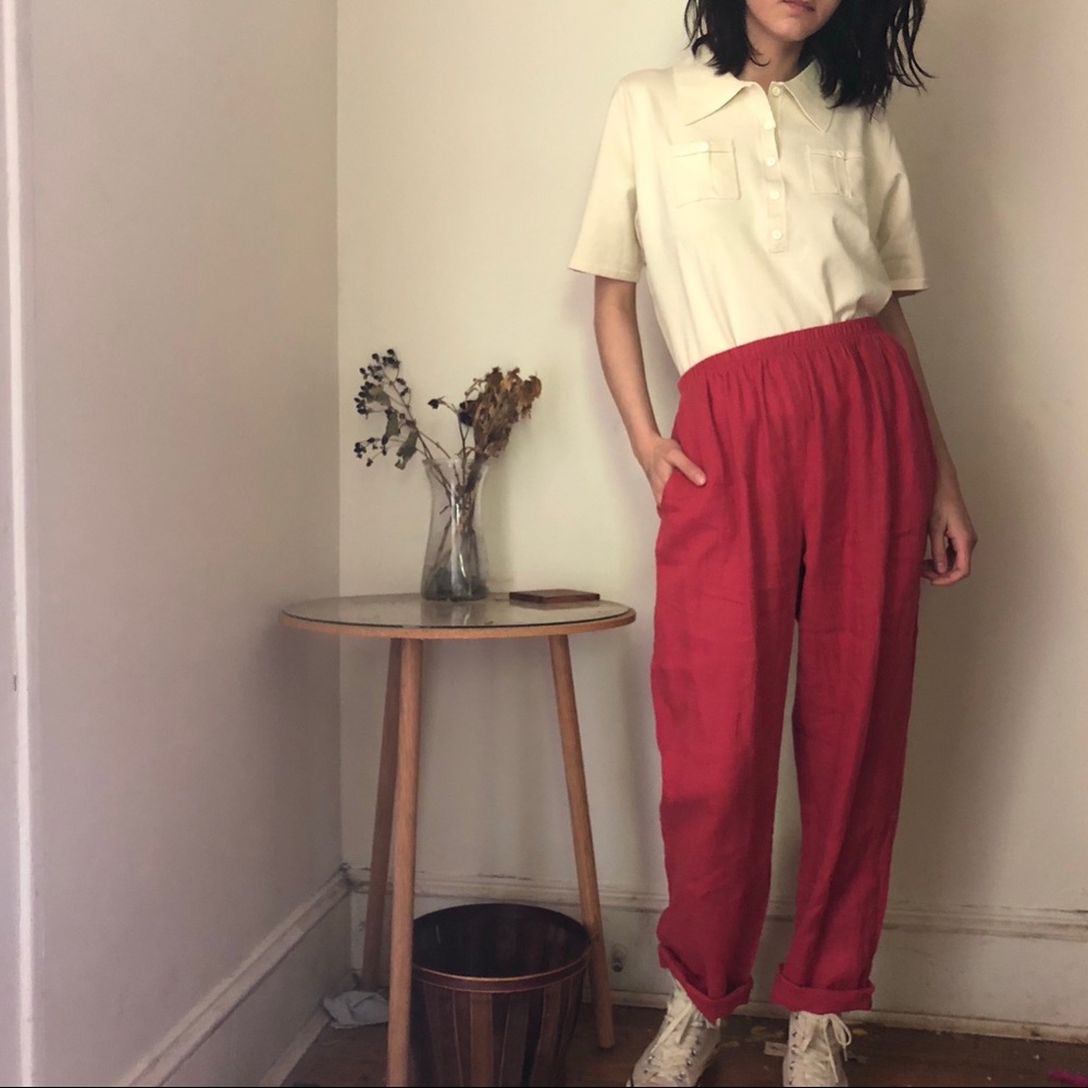 SOLD Vintage magenta linen trousers - Picture 1 of 4